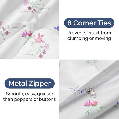 Duvet Cover Full Size Set - Extra Soft Floral Duvet Cover 80 x 90 with 2 Pillow Shams - Comfy, Breathable Floral Bedding Set - Hotel Luxury Easy-Care and Fade Free with Zipper Closures & Ties - Posy