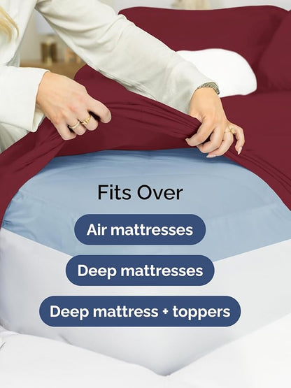 Extra Deep Twin Sheet Set - 4 Piece Breathable & Cooling Sheets - Hotel Luxury Bed Sheets Set - Easy & Secure Fit - Soft, Wrinkle Free & Comfy Sheets Set - Burgundy Sheet Set with Extra Deep Pockets