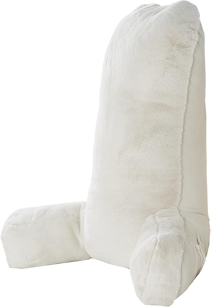 Home Soft Things Fox Faux Fur Bedrest Reading Pillow with DIY Filling, Need Assembly, Backrest Armrest Pillow Chair Back Support for Sitting up in Bed, Gardenia, 28" x 30" x 17"