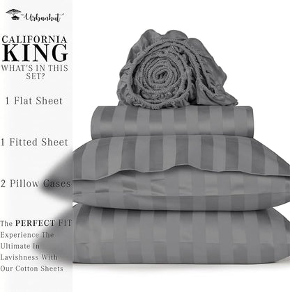 URBANHUT 1000 Thread Count Egyptian Cotton Sheets Damask Striped California King Size, Long Staple Soft & Breathable, 4 Pc Bed Sheet Sets, Luxury Hotel Sateen Sheets Fits 16" Deep Pocket - Dark Grey