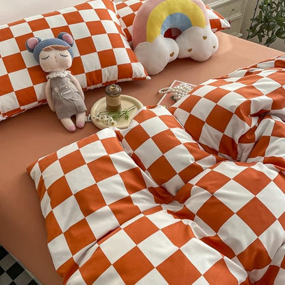 Wellboo Orange White Plaid Comforter Sets Twin Women Girls Light Red Checkerboard Bedding Comforters Cotton Rust Caramel and White Checkered Geometric Quilts Adults Modern Grid Abstract Simple Bed