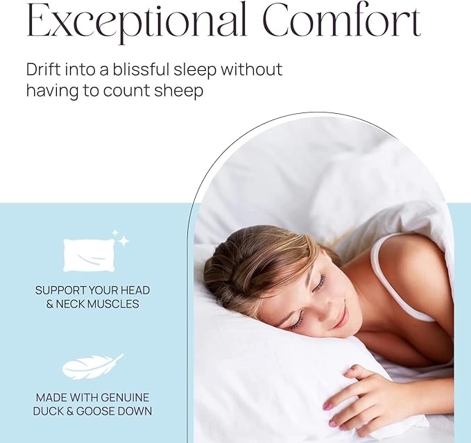Pure Dream Firm Pillow - King Pillow Medium Support, King Size 20x36 Inch Goose Feather Down Pillows, 100% Cotton Shell, Pack of 1