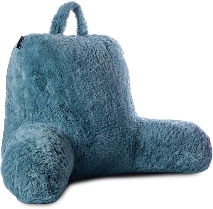 Milliard Reading Pillow, Sit Up Pillow for Bed, Back Rest Pillow, with Faux Fur, Removable Cover, 8x15 inches, Made with Shredded Memory Foam (Light Grey)