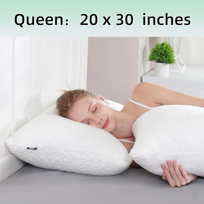 Memory Foam Pillows Queen Size Set of 2 - Adjustable Bed Pillows for Side Back Stomach Sleepers - with Washable Cooling Pillowcase