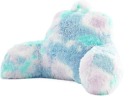 Reading Pillow for Bed Adult - Faux Fur Backrest Pillow with Arms, Ergonomic Back Rest Pillow for Sitting Up in Bed, Extra Fluffy Sit Up Pillow, Students, Teens, Kids Study Pillow, Xmas Gift