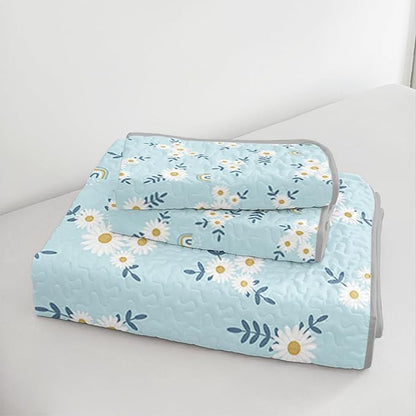 QOOMO Daisy Quilt Set Twin Size,Rainbow Bedspread Coverlet Set,Floral 3Pcs Bedding Set Printed Quilt with 2 Pillowcases,Soft and Lightweight,for All Seasons