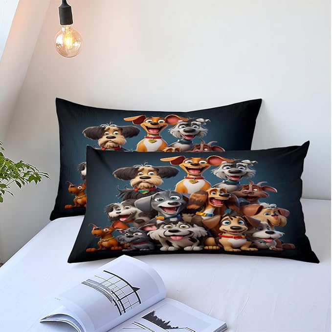 Queen Size Duvet Cover Dogs Bedding Sets Cute Kids Comforter Cover Sets for Boys Girls Cartoon Animals Beding Cover Set,Includ 1 Duvet Cover and 2 Pillow Shams