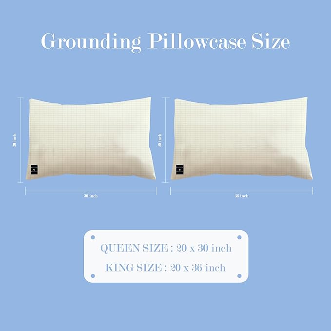 Ali King Grounding Pillowcase, 5% Conductive Silver + 95% Soft Cotton King Size Earth Grounding Pillow Cases with Grounding Cord for Improve Sleep (Beige, King (20x36inches))
