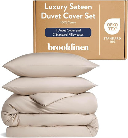 Brooklinen Luxury Sateen Duvet Cover Set - 100% Cotton, Full/Queen Size in Pebble - Includes 1 Duvet Cover and 2 Standard Pillowcases - Best Full/Queen Duvet Covers