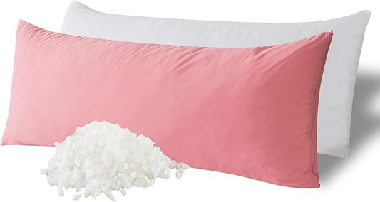 WhatsBedding Memory Foam Body Pillow with Breathable Zippered Cotton Cover, Full Body Pillow for Adults, Long Pillow for Sleeping, Firm Pillow Breathable Fluffy Supportive - Foggy Pink