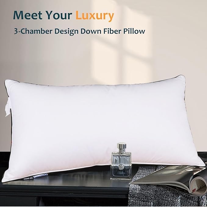 Luxury Down Fiber Pillows Standard Size Set of 2, Bed Pillows for Sleeping, Pillow for Back, Stomach or Side Sleepers, Soft and Support - 2 Pack, Standard Size(20" x 26")