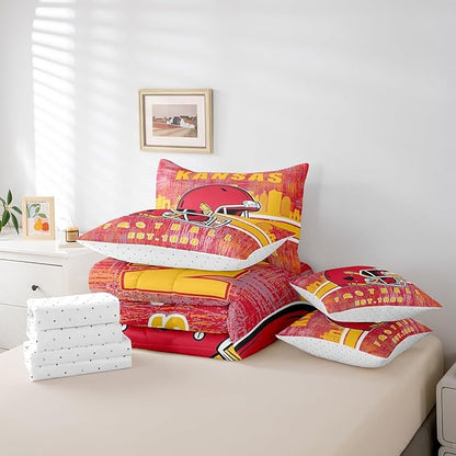 Erosebridal Classic Football Bed in A Bag Full Size Boys Girls Bedding Set Rugby Gifts for Football Fans Women Men City Ball Game Comforter Sets with Sheets Rugby Sports Bed Set Bedroom Decor