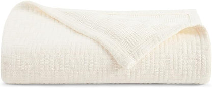 Arkwright Basket Weave Twin Blanket - 100% Ringspun Cotton All Season Blankets, Luxury Hotel Quality, Soft on Skin, Breathable, 300 GSM for Bed, Sofa, and Chair, 68 X 90 in, Ivory