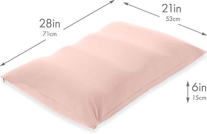 PILLOWY Premium Microbead Bed Pillow, X-Large Extra Fluffy But Supportive - Ultra Comfortable Sleep with Silk Like Anti Aging Cover 85% Spandex/ 15% Nylon Breathable, Cooling Cream Peach