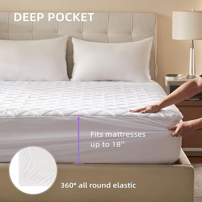Bwarm WiFi Heated Mattress Pad Queen Size, Bed Warmer with 9 Heat Settings, 1-12 Hours Auto Off Deep Pocket, Machine Washable, Diamond Quilted White Queen 60" x 80"