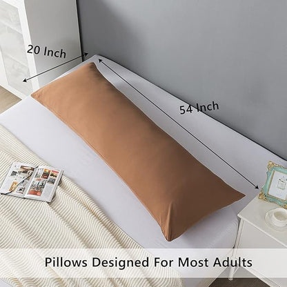 ELNIDO QUEEN Body Pillow with Pillowcase - Soft Long Bed Pillow for Adults - Breathable Full Body Pillow Insert for Sleeping, 20x54inches - Brown