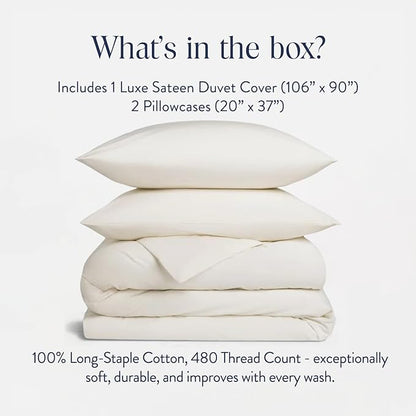 Brooklinen Luxury Sateen Duvet Cover Set - King/Cali King Size in Cream - 3 Piece Set (1 Duvet Cover, 2 Pillowcases) - 100% Cotton, 480 Thread Count