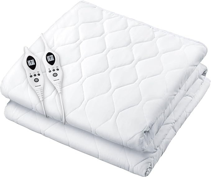 Beurer UWB70 Heated Mattress Pad Queen, Dual Control Electric Mattress Cover with Separate Feet/Body Heat, Auto Shut Off, 9 Warming Levels, Overheat Protection, and Soft Quilted Fabric, 60" x 80"