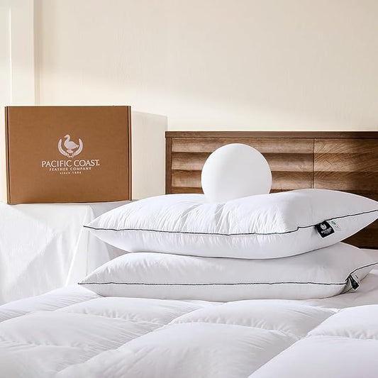 Pacific Coast Pillows Queen Size Set of 2, Goose Feather Down Pillow for Sleeping, Classic Diamond Pattern Hotel Pillow for Side Sleepers and Back Sleepers