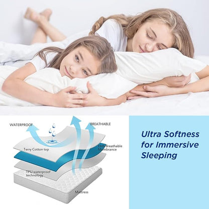 Waterproof Mattress Protector, Full Size Terry Cotton Mattress Pad Cover Breathable Deep Pocket Fitted Sheet Style 54"x75" +18 Inch Pocket