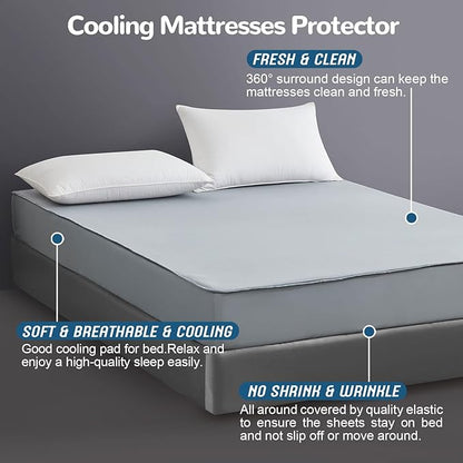 Ailemei Direct Cooling Thin Mattress Pad, California King Size Mattress Topper for Hot Sleepers, with a Deep Pocket Fits 16" Mattresses,Cool Fitted Sheets for Bed,Summer Cooling System,Gray,72"x84"