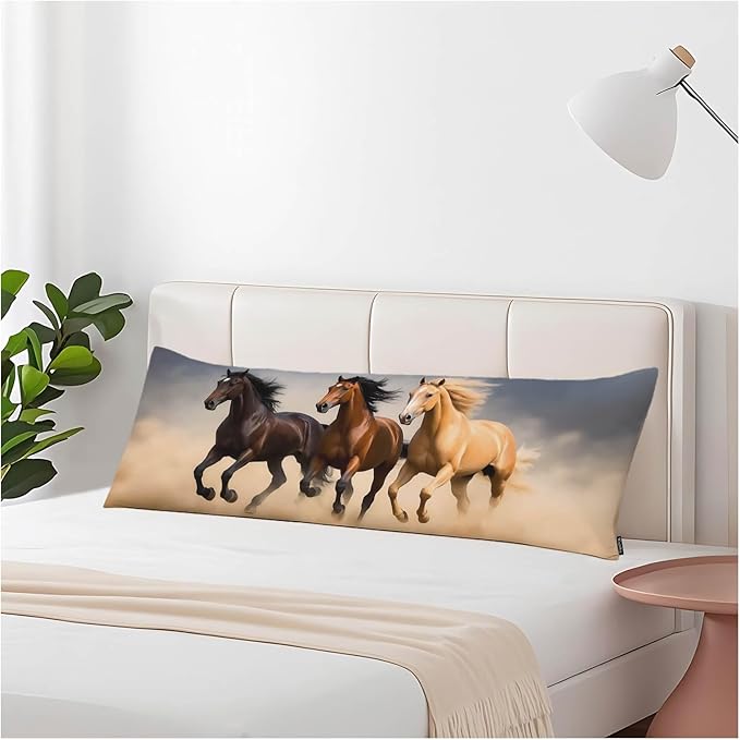 Couch Body Pillow Cover Horse Bedding Body Pillow Case for Men Women, Wild Horses Galloping Oblong Pillow Covers Throw Cushion Cases for Home Sofa Livingroom 20"X 54", Brown