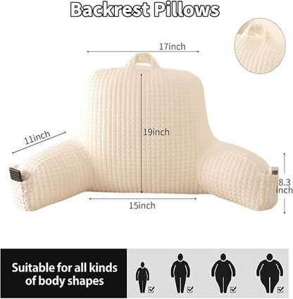 Reading Pillow for Sitting in Bed, Large Backrest Reading Pillow with Arm Rest,Back-Rest Support Cushion for Sit Up on Couch, Sofa, and Floor, Dorm Essentials (Cream Flannel, Large(19"))