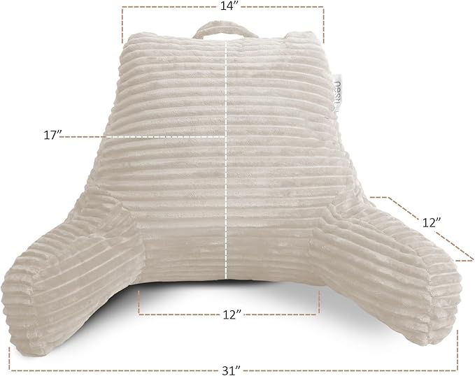 Nestl Reading Pillow with Shredded Memory Foam, Luxe Cut Plush Back Pillow for Sitting Up in Bed, Back and Arms Adjustable Support for Adult & Teens, Backrest Pillows with Washable Cover Linen