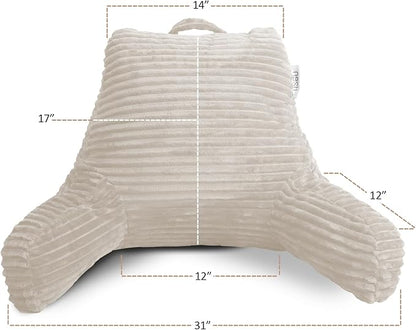 Nestl Reading Pillow with Shredded Memory Foam, Luxe Cut Plush Back Pillow for Sitting Up in Bed, Back and Arms Adjustable Support for Adult & Teens, Backrest Pillows with Washable Cover Linen