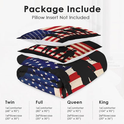 Twin Size Comforter Set with Pillowcase, Vintage Military Retro Soft 2 Pcs Bedding for Kids and Adults, Patriotic Army Memorial Comforter Set for Room Bedroom Bed Decor