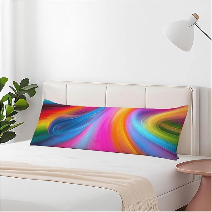 Decorative Home Body Pillow Covers Abstract Ocean, Rainbow Fractal Sea Waves Pillow Cushion Cases Lumbar Body Pillow Cover Soft Body Pillowcase for Bedroom Couch Sofa 20x54 Inch