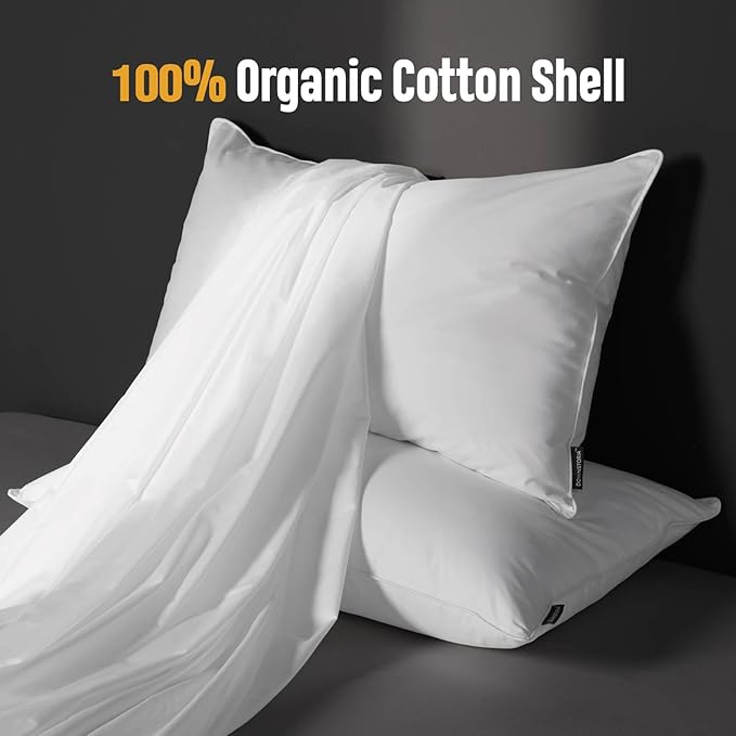 Feather Down Pillow King Size Set of 2 Pack, 100% Cotton Hotel Collection Bed Pillows for Sleeping, Down Surrounded Soft Medium Firm Pillows for Side Back Stomach Sleepers 20" x 36"