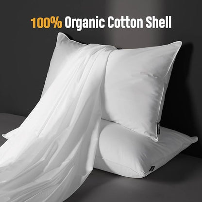 Feather Down Pillow King Size Set of 2 Pack, 100% Cotton Hotel Collection Bed Pillows for Sleeping, Down Surrounded Soft Medium Firm Pillows for Side Back Stomach Sleepers 20" x 36"
