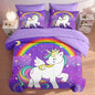 Twin Size Comforter Set with Pillowcase & Sham, Cute Unicorn Purple Space 5 Pcs Bedding for Kids and Teens, Animal Rainbow Horse Bed in a Bag with Flat Fitted Sheet