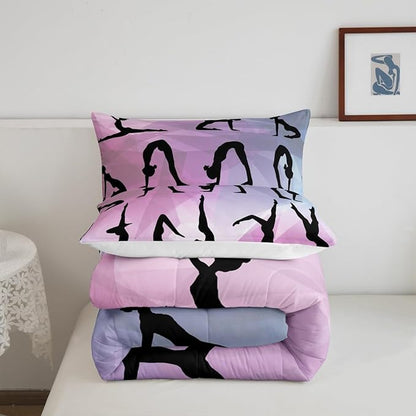 Gymnastics Bedding Set Full Size,Dancing Lover Silhouette Comforter Set 3pcs for Kids Girls Woman Gymnast Room Decor,Cheerleading Sports Quilt Set Pink White Duvet Insert with 2 Pillowcases