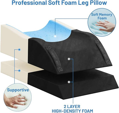 Double Leg Elevation Pillows, Wedge Pillow for After Surgery, Memory Foam Support Adjustable, Comfort Care for Back Knee Hip Ankles Pain, Knee Pillow for Sleeping Blood Circulation Black