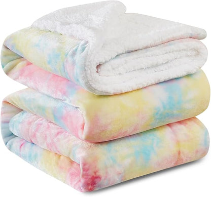 KAWAHOME Sherpa Fleece Twin Size Blanket for Bed - Extra Warm and Heavy Thick Blankets for Winter, Super Soft 500GSM Plush Blanket, 66"X 90" Rainbow