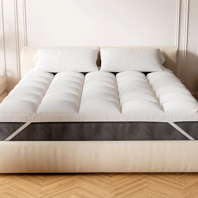 RV Short Queen Mattress Topper - Soft & Extra Thick Pillow Top for Camper Mattress Pad & Protector | Bed Topper for RV Camper Bed, Pop Up and Trailer