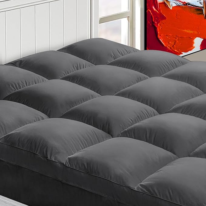 Mattress Topper Full XL for Back Pain, Extra Thick Mattress Pad Cover, Plush Pillow Top, Deep Elastic Pocket, Grey, 54"X80"+20"
