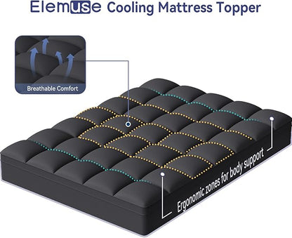 ELEMUSE Queen Black Mattress Topper for Back Pain, Extra Thick Mattress Pad Cover, Plush Soft Pillowtop with Elastic Deep Pocket, Overfilled Down Alternative Filling