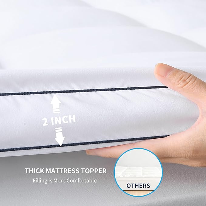Mattress Topper with Deep Pocket, Extra Thick Pillow Top Mattress Pad, Breathable & Cooling Mattress Cover, Fits 8-21 Inch, Soft Support for Back Pain Relief, Mattress Protector (Full, White)