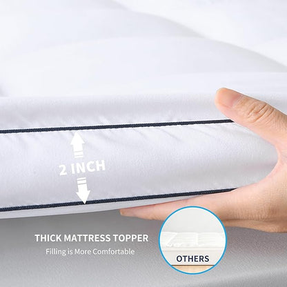 Mattress Topper with Deep Pocket, Extra Thick Pillow Top Mattress Pad, Breathable & Cooling Mattress Cover, Fits 8-21 Inch, Soft Support for Back Pain Relief, Mattress Protector (Full, White)