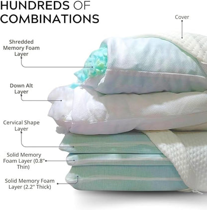 Max Adjustable Pillow Combo Pack, King Size 17x34, 2 of Each (4 Total Pillows)