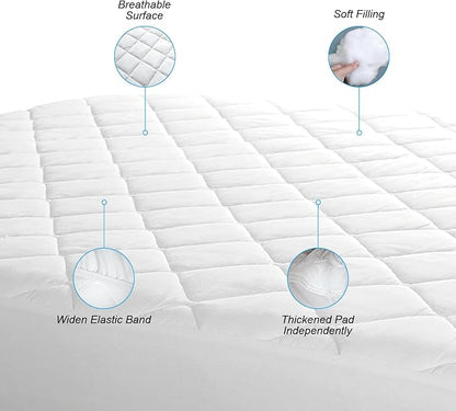 EIUE Quilted Mattress Pad - Lightweight Yet Substantial, Elastic Fitted Mattress Topper Protector, Breathable Mattress Protector with Secure Fit,Machine Washable,Queen(60x80inches),White