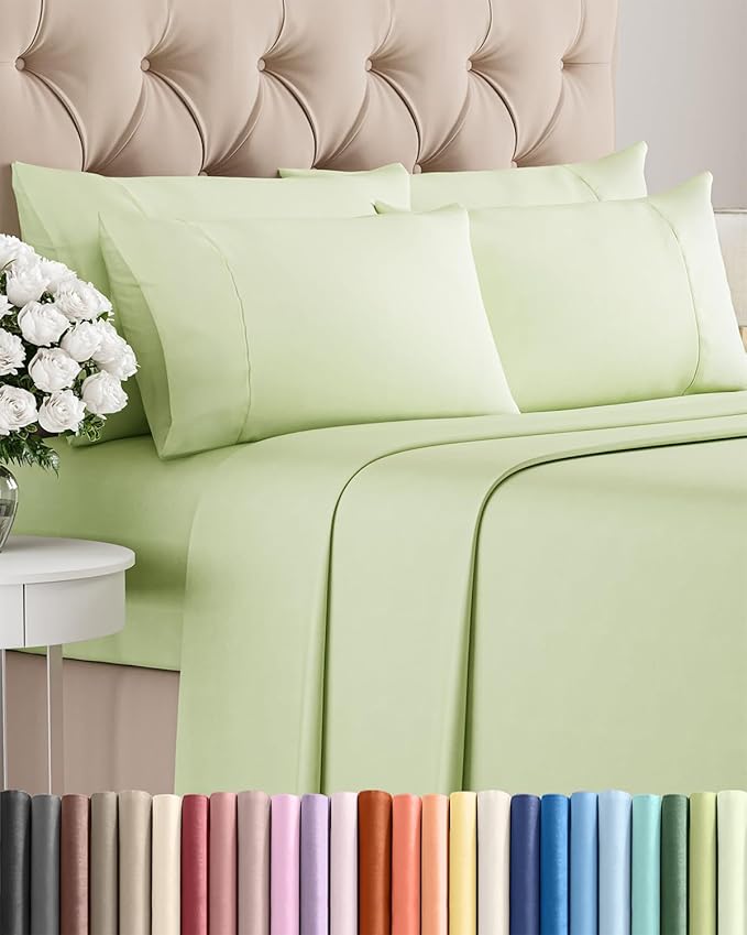 King 6 Piece Sheet Set - Comfy Breathable & Cooling - Ultra-Soft Hotel Luxury Bedding Set with 8-16 Inch Deep Pockets - 1 Flat & 1 Fitted Sheet & 4 Pillowcases - Wrinkle Free & Easy Care - Light Sage