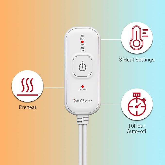 Comfytemp Heated Mattress Pad Mini Twin Size 31" x 55", Single Controller Quilted Electric Mattress Pads with 7- Layer Structure, 3 Heat Settings, 10H Auto-Off, Gifts for Grandma Mom Wife, Washable