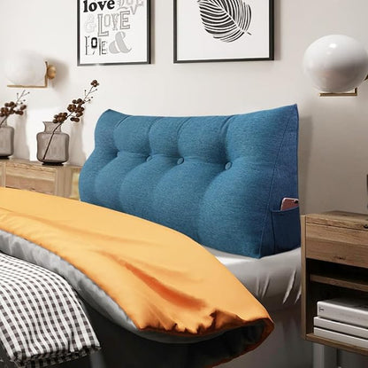 10 lbs Thickened Headboard Pillow Wedge Pillow Headboard Reading Pillow Bed for Backrest Reading Triangular Pillow with Side Pocket Backrest Pillows for Sitting in Bed Wedge Blue Full