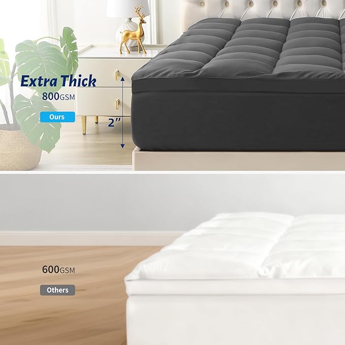 Mattress Topper with Deep Pocket, Extra Thick Pillow Top Mattress Pad, Breathable & Cooling Mattress Cover, Fits 8-21 Inch, Soft Support for Back Pain Relief, Mattress Protector (King, Gray)