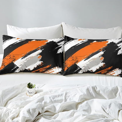 Castle Fairy Hipple Graffiti Comforter Covet,Abstract Street Art Duvet Cover for Girls Teens Bedroom Gift,Black White Orange Comforter Cover Decorative with 2 Pillowcases, Full Size