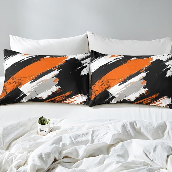 Castle Fairy Hipple Graffiti Bedding Set Twin,Abstract Street Art Duvet Cover with 1 Pillow Sham Comforter Cover for Kids Boys,Black White Orange Quilt Cover Set Decorative 2 Pcs